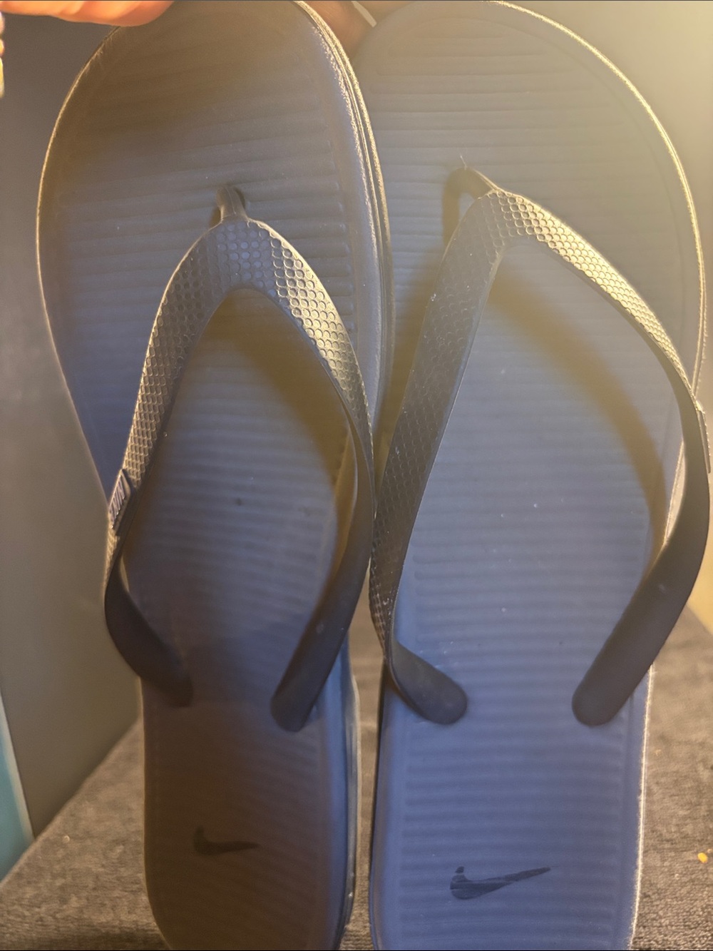 Nike Women's Black and Blue Thong Sandals